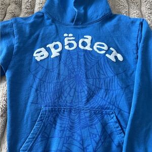 Blue SPIDER Hoodie Sweatshirt with Spider Web Graphic